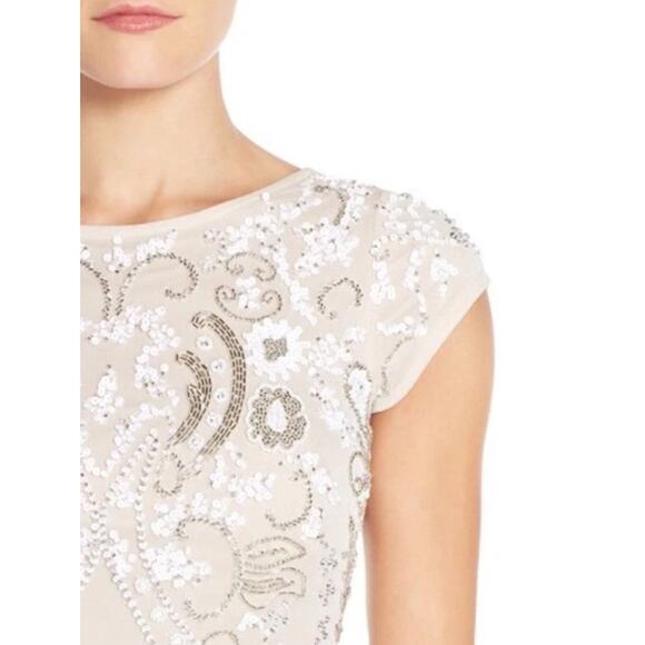 Aidan Mattox Cap Sleeve Scoop Back Beaded Sequin Sheath Party Mini Dress Sz 0 XS - Picture 2 of 10